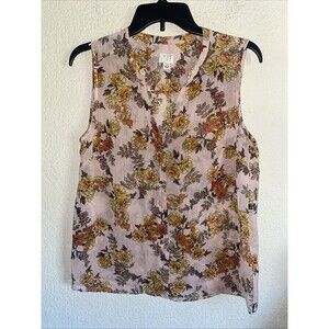 a new day Floral Rose Sheer Tank Blouse Shirt Brass Button Boho Hippie Spring L